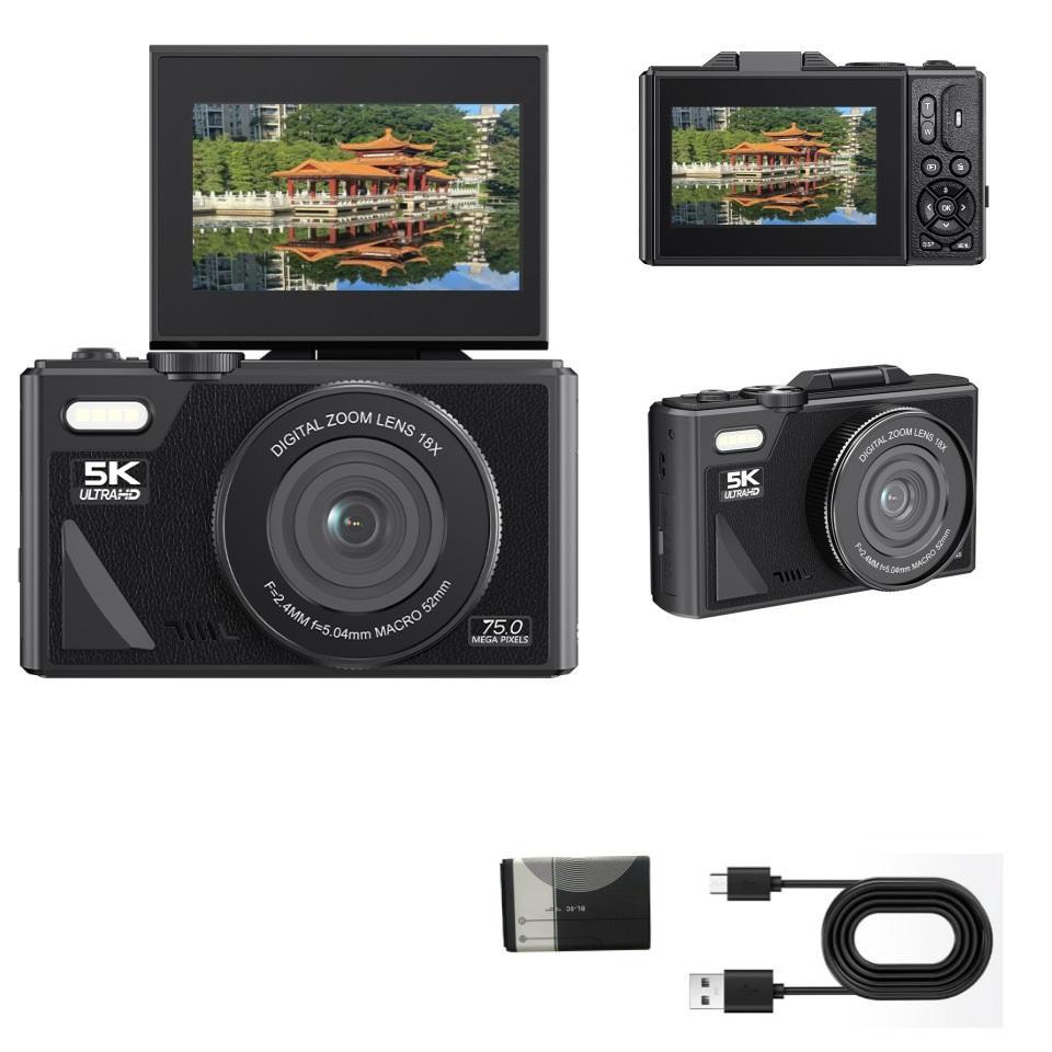 Compact Vlogging Camera 75MP 5K Digital Camera with AI Smart Face Tracking 180°
