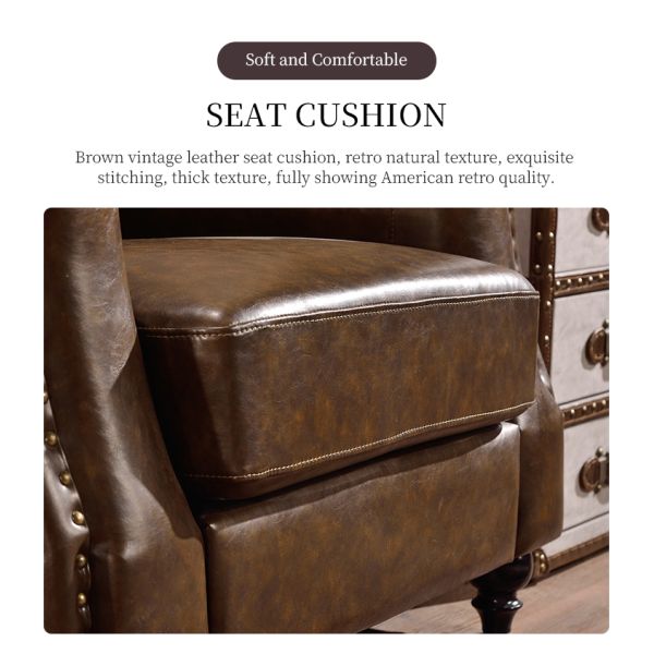 Nidea #8957 American Vintage Handmade Living Room Bedroom Lounge Chesterfield Back Armchair High Tufted Button Rolled Genuine Leather Sofa