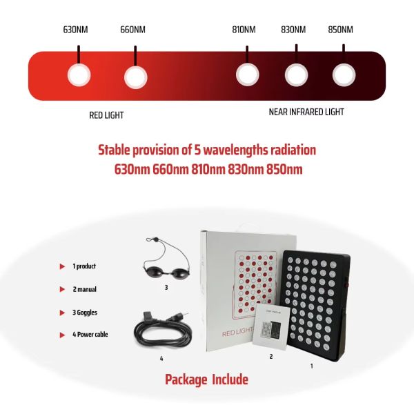 630 нм 660 нм 810 нм 830 нм 850 нм Красный Ближний Инфракрасный светодиодный терапевтический панель мощностью 300 Вт
