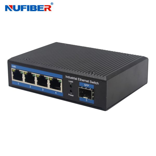 Din Rail Industrial Fiber Switch 10/100/1000M 4 UTP To SFP Slot 24V Unmanaged Industrial Switch
