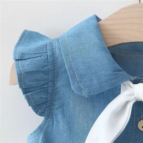 90CM 35.4in Girls Infant Blue Polka Dot Casual Summer Beach Dresses