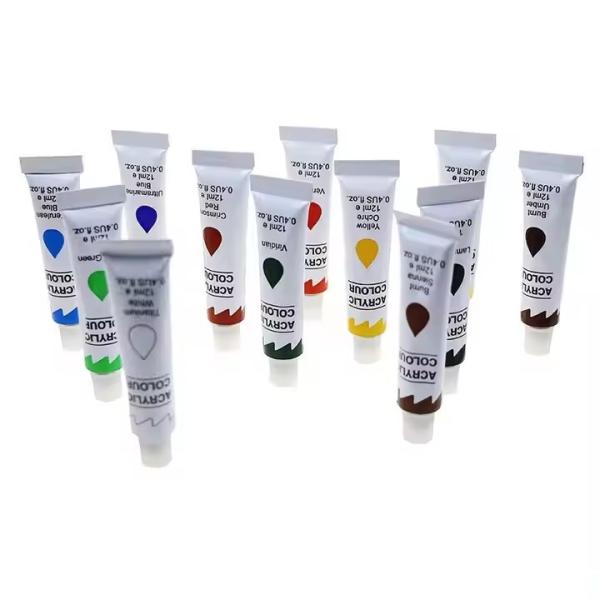 Non Toxic 12 Colors Artist Acrylic Paint 12ml Per Tube For Canvas Painting