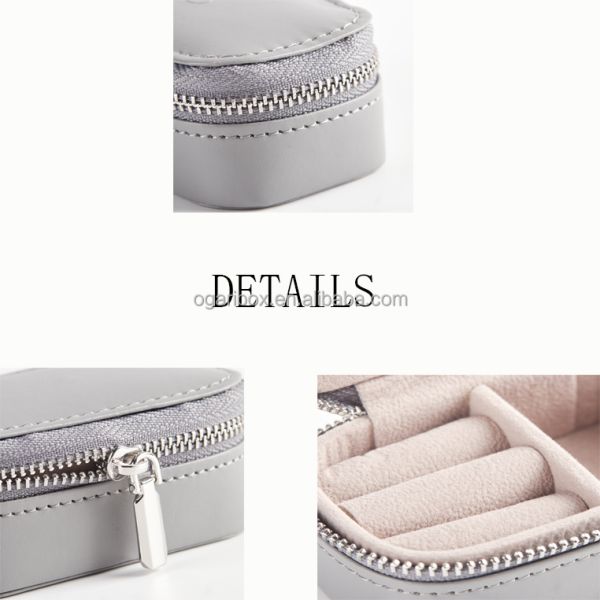 Mini Handmade Leather Jewelry Boxes Travel Zipper Women Ring Organizer Storage Case