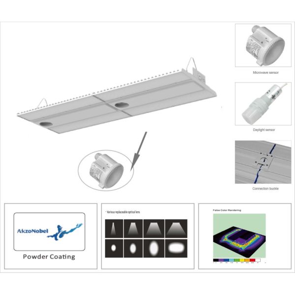 170lm/W 150W IP66 LED Линейный высокозащитный свет высокосветовой PF0.95 3000K-6500K Алюминий Для супермаркетов и розничных магазинов