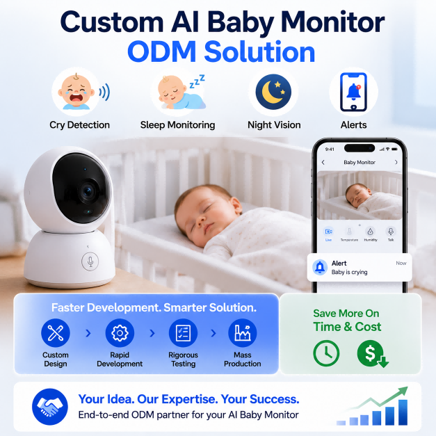Custom AI Baby Monitor ODM Solution Cry Detection Sleep Monitoring Night Vision