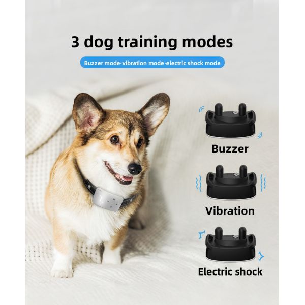 Rechargeable Electric Dog Training Collar Bark Control Beep Vibration Shock Features Waterproof IPX5 20 Hours Battery Life for