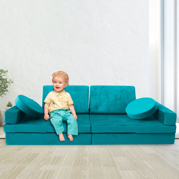 Luxury Velvet Fabric Play Couch Set High Density Foam Modular Sectional Sofa