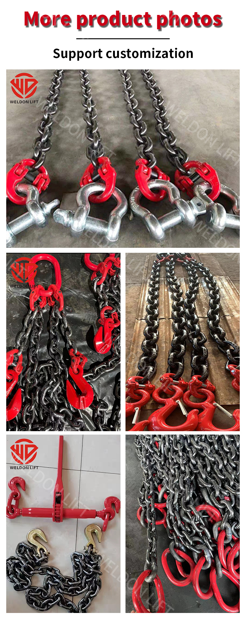 Customizable Multi Leg Chain Sling 1 / 2 / 3 / 4 / 6 Leg Chain Lifting Sling With Safety Hooks,