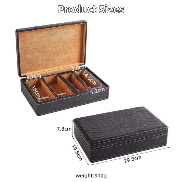 4 Slot PU Leather Watch Glasses Storage Box Organizer Magnetic Closure Crocodile Texture