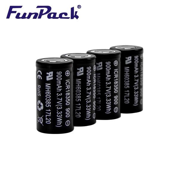 18350 Lithium Ion Battery Cells 900mAh 3.7V Pvc Material CE UL ROHS Certificate