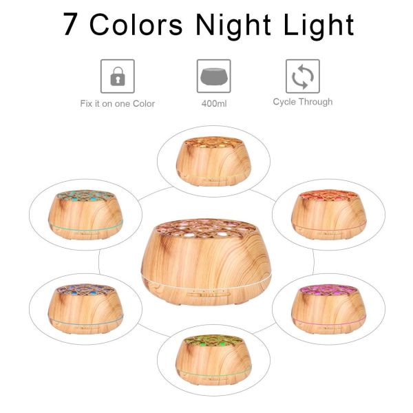 Home Appliances Stocks 400ml Colorful LED Light Electric Ultrasonic Wood Grain Essential Oil Scent Diffuser Air Humidifiers