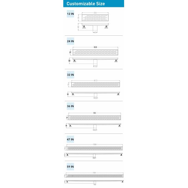 OEM Linear Shower Floor Drain With Hair Strainer Satin Polished Finish