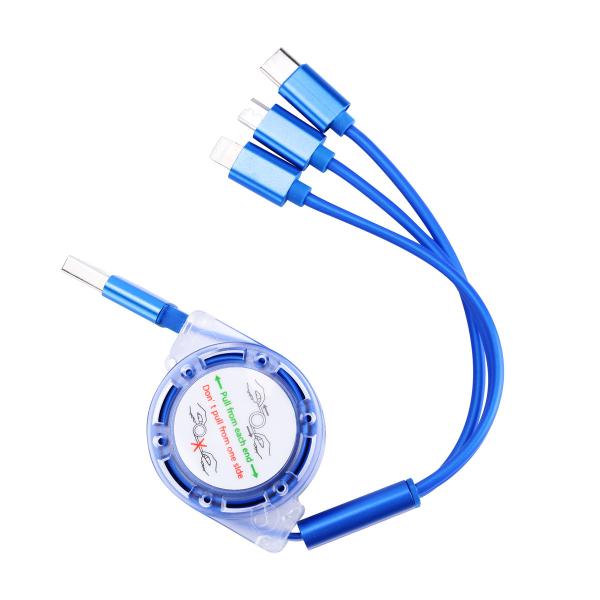 Retractable  3 In 1 Braided Charging Cable Widely Compatible High Durability