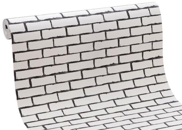 White Fake Brick Wall Covering / Removable PVC Vinyl Wallpaper Friction - Resistance
