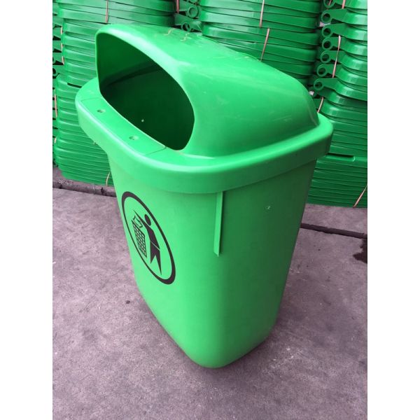Outdoor Standing Induction Type Eco-friendly 50L Green Small Double Bins Plastic Waste Bin