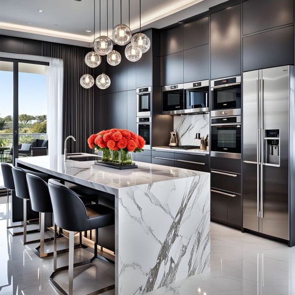 Gabinete de cocina de lujo moderno con estufa de acero inoxidable integración de toda la casa Gabinete de pared Gabinete de cocina de diseño