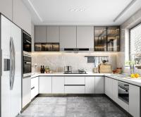 White Customized Luxury Kitchen Cabinet Modern Wood With Island Design