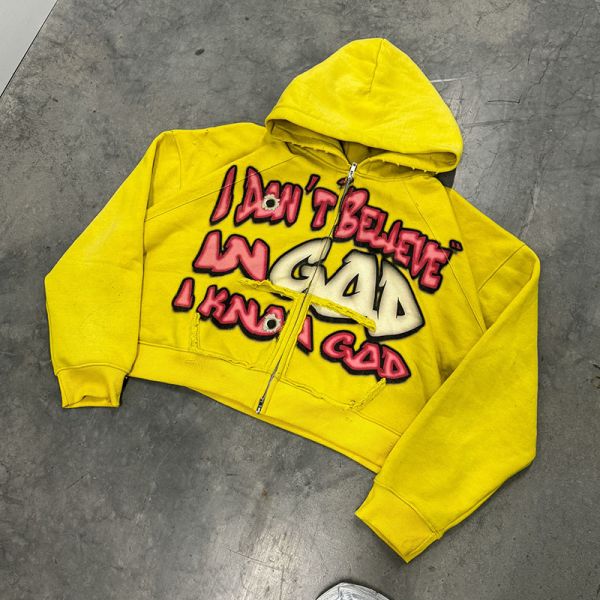 OEM Service Custom Screen Printed Hoodies Cropped Vintage Hoodie Sun Faded