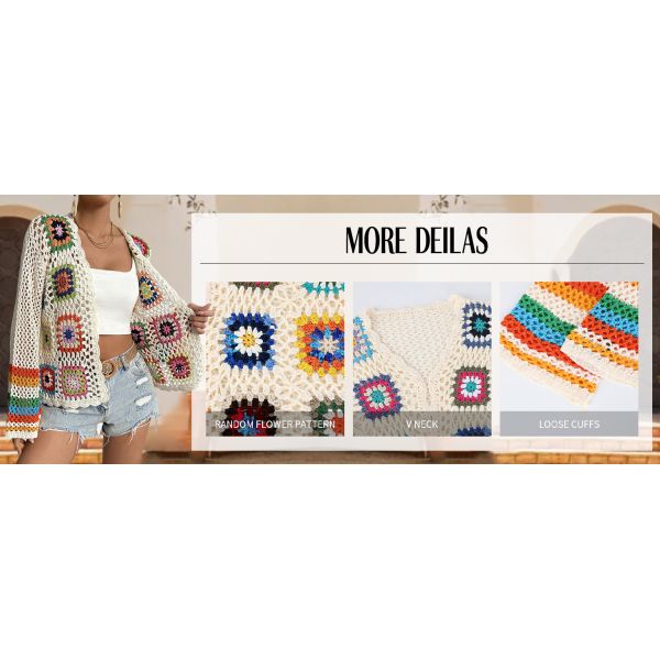 Shawl Capelet Skirt Knitted Texture One-Piece Short Hand Crochet Shawl Floral Crochet Cardigans For Women Trendy Spring Summer Hollow Out Open Front Boho Cardigan Sweater Tops