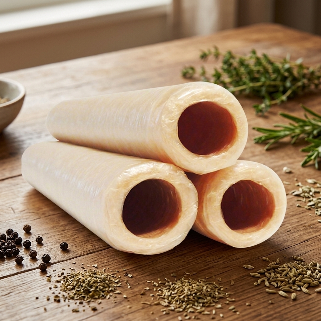 Edible Collagen Sausage Casings 18mm Food Grade HALAL Certified Uniform Size Tender Taste Fresh Pork Sausage