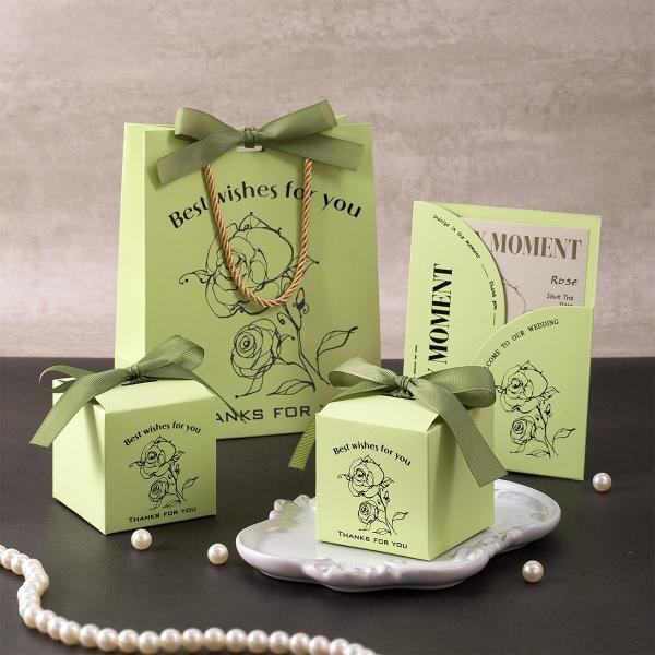 Custom Printed Sage Green Wedding Favor Gift Bags Set