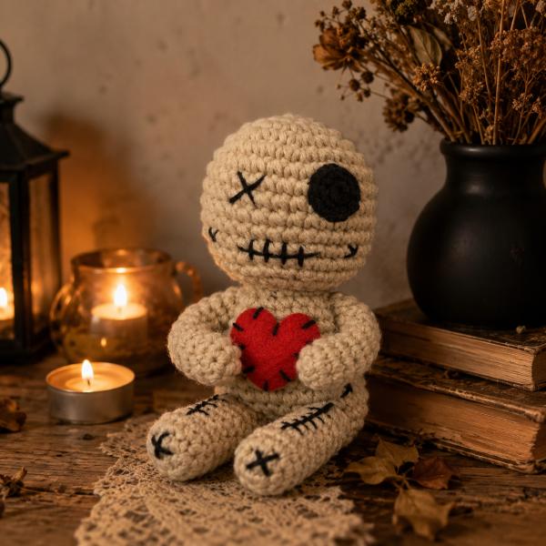 Crochet Voodoo Doll Set Halloween Plush Decorations Handmade Style Spooky Party Decor Goth Room Ornament Festival Display Stuffed Yarn Doll for Haunted House Carnival Cosplay Gifts
