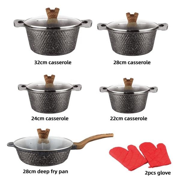 12Pcs Black Kitchen Ware Set Aluminum Nonstick Cookware Cooking Pot Sets