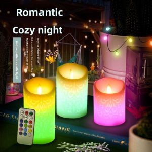 Pink Customize Rgb Color Changing Light Rechargeable Tall Led Flameless Flickering Flame Wax Smokeless Candles Remote Control