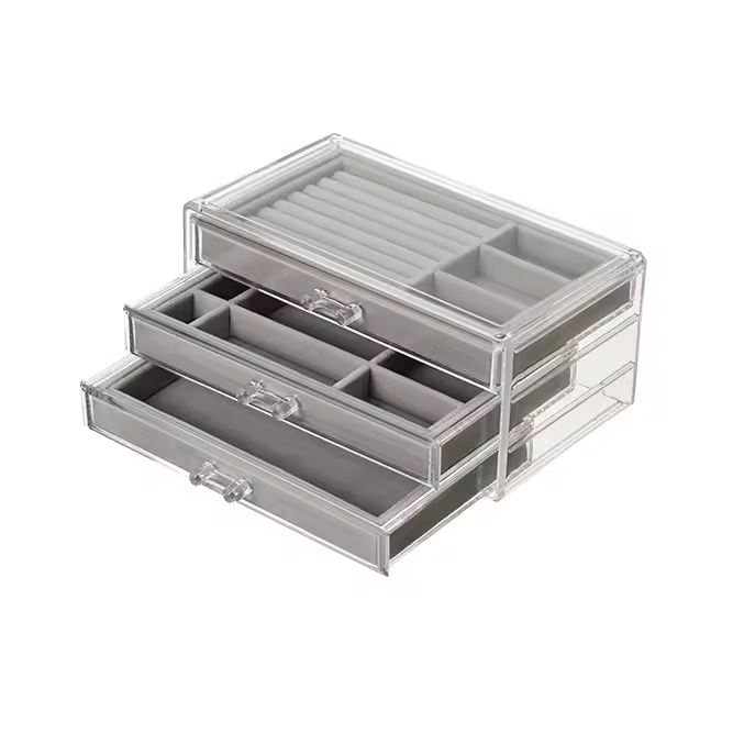 Hot Selling Retro Fashion Artwork Gray Velvet Transparent Acrylic Drawer