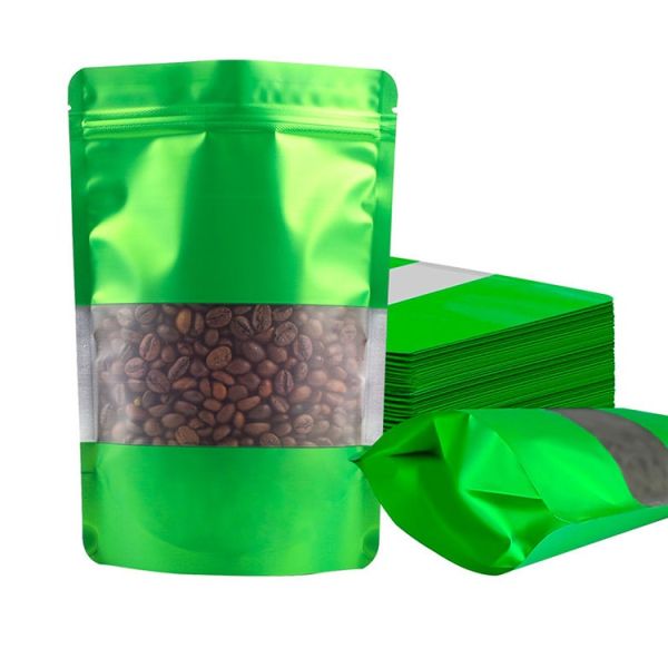 Green Stand up Pouch Bags Kraft Plastic Zip Lock Bags With Matte Window Tear Notch Resealable Zipper Pouch Dry Food Plastic Bag