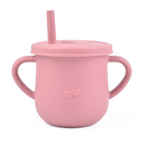 Copo rosa com alças 150 ml Copo de silicone para crianças Design de desenhos animados