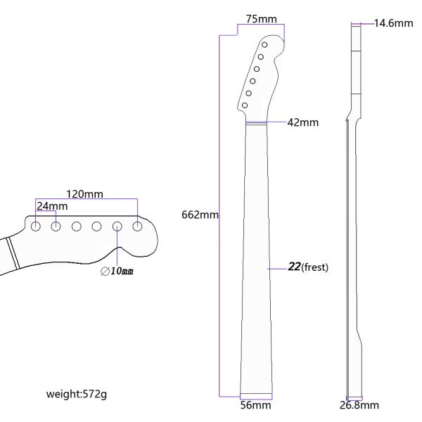 Кленовый Fender Tele Neck Replacement 22 Frets Розовое дерево Fretboard Синий взрыв трещины Белая точка