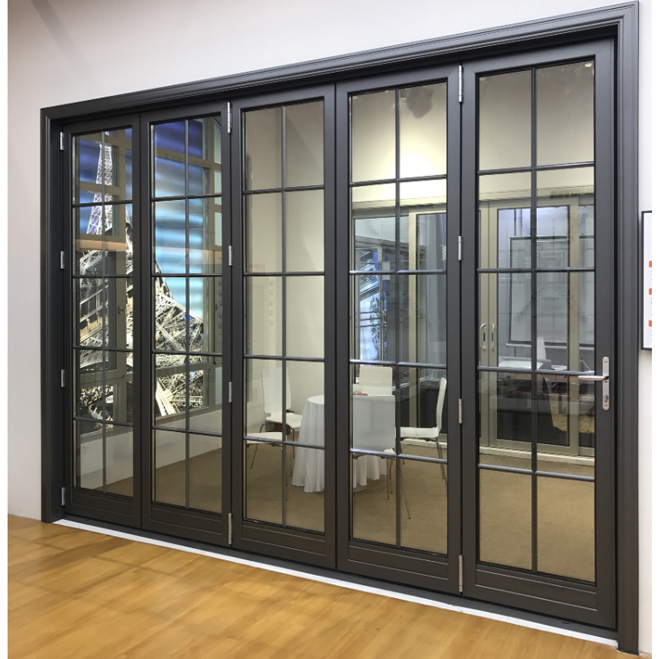 UPVC ПВХ складной стеклянные дверцы 3 панели Bi Fold Doors Электрофорезное покрытие