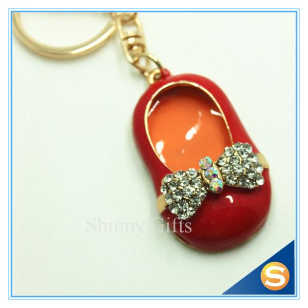 3D Cute Little Shoe Shape Rhinestone Zince Alloy Meta Keychain Rhinestone Bag Purse Key Ring Chain