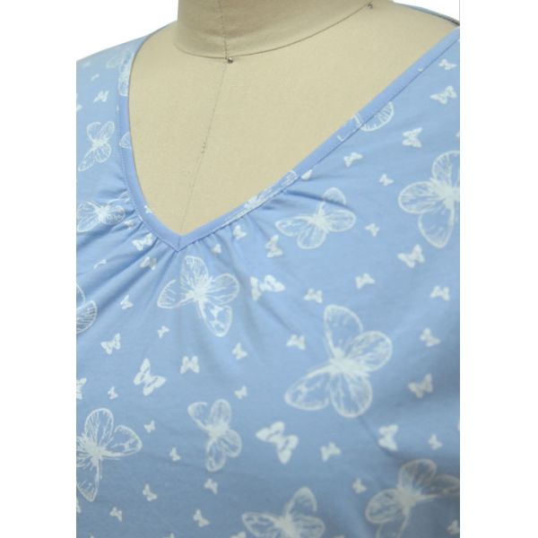 Print Single Jersey Ladies Night Dresses Sleepwear Summer Cotton Nightgowns