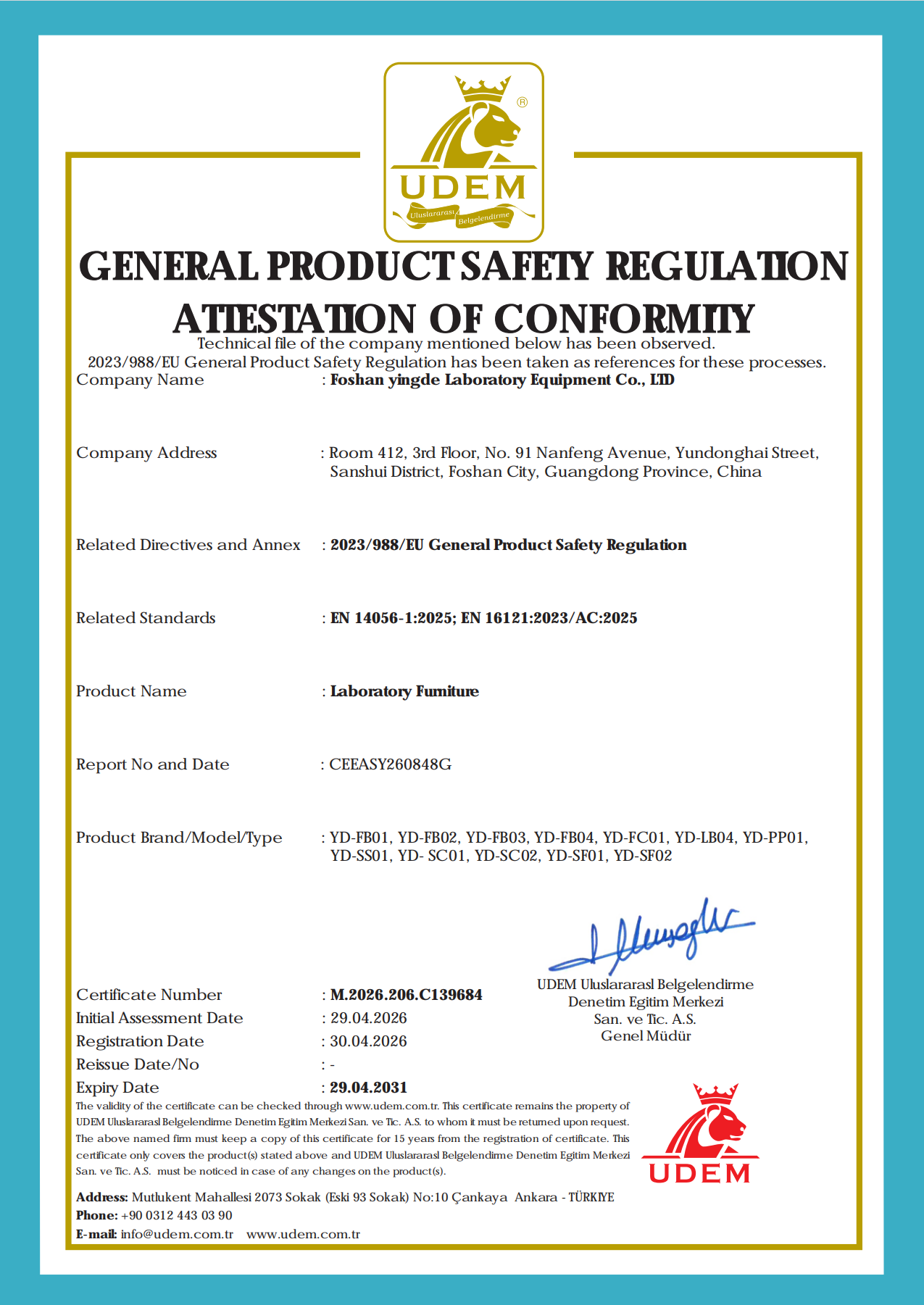WIN Laboratory Equipment Co., LTD Certifications