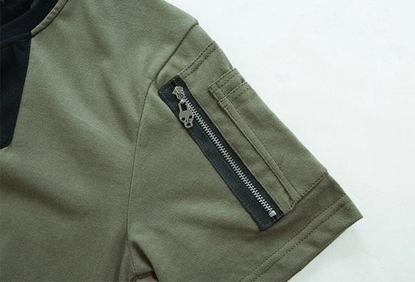 Army Green / Black Mens Trendy T Shirts Plain Dyed Technics With Hem Two Strap
