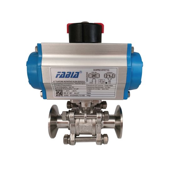 Válvula de esfera revestida com pinça PTFE com atuador pneumático de dupla ação