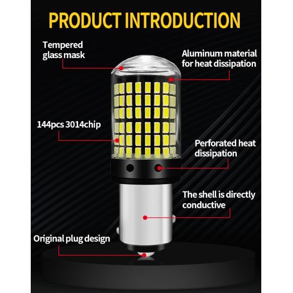 T20 144smd Car Led Bulb 1156 1157 7440 7443 White Yellow Red Light Led Turn Signal Light Driving Reverse Brake Light Bul