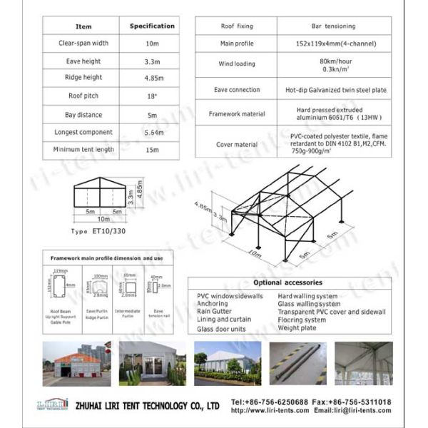 200 People Wedding Tent 10*25m With Solid Glass Wall