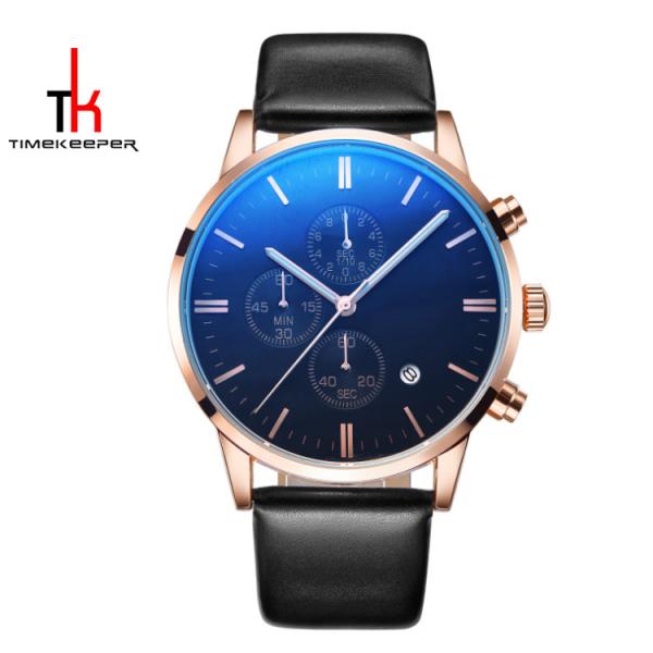 Fitness Stainless Steel Leather Watch Five Hands Water Proof 3 ATM