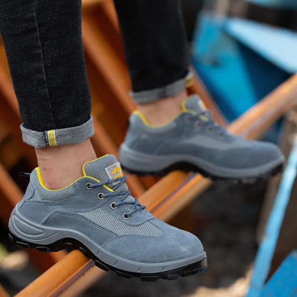 Breathable Industrial Safety Shoes Yellow Leather Steel Toe Boots For Men