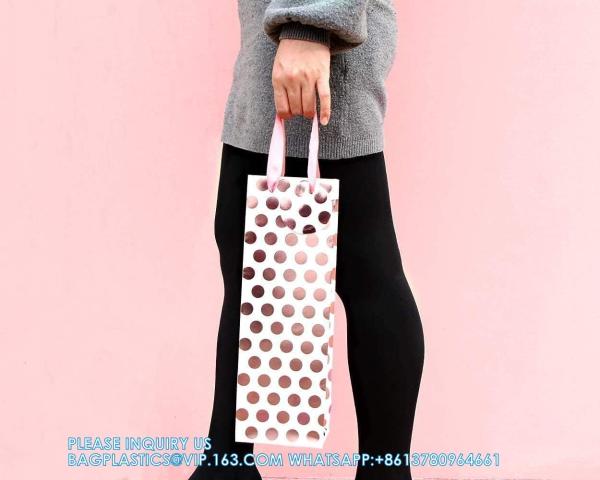 Metallic Foil Polka Dots Wine Gift Bag Bulk Recyclable Paper Wine Carrier Bags Tote Gift Bags, Party Gift Wrapping