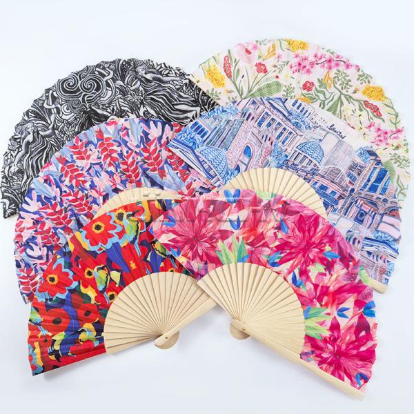 23cm Bamboo Frame Handheld Wooden Fabric Fan Painting Wedding Favors Bulk Wholesale Custom Logo Printed Promotional Souvenir