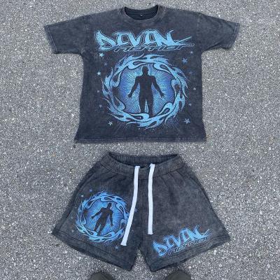 Roupas de rua personalizadas Vintage Jogadores de duas peças Camisa de Stone Acid Wash Set para homens