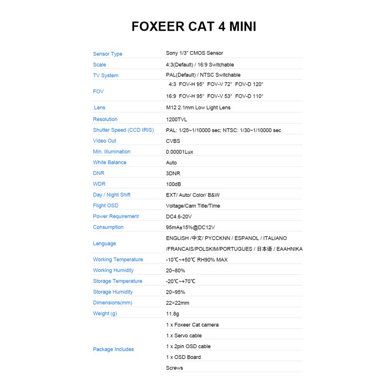 New Design Foxeer Cat4 1200Tvl M12  2.1mm Low Light Lens Professional Night Vision Camera for Drones