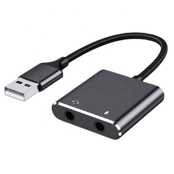 Plug and Play Audio Mic Studio Headset USB External Sound Card Adapter for Laptop