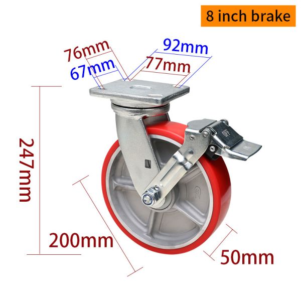 8 Inch Heavy Duty Caster Wheels 200mm 800kg Load Aluminum Core