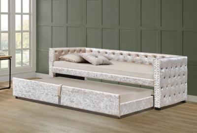 3ft Crush Grey Velvet Daybed With Trundle Tufed Botton