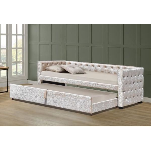 parte inferior de Grey Velvet Daybed With Trundle Tufed del agolpamiento de los 3ft